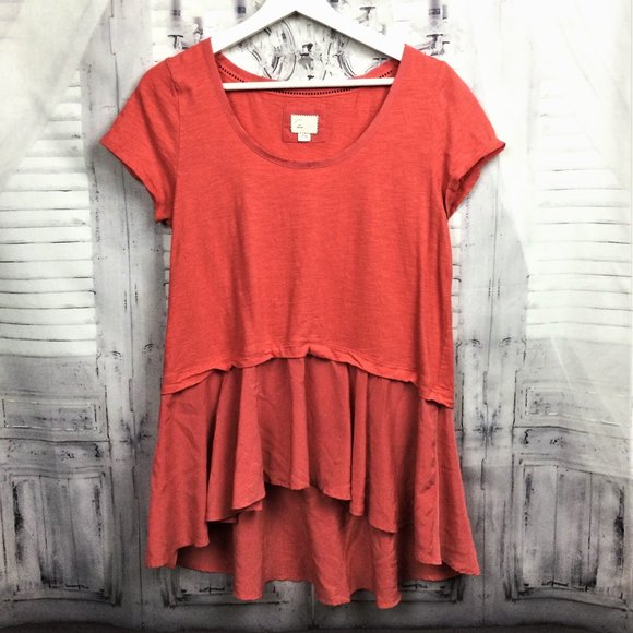Anthropologie Postmark Orange Layered Peplum Top M - Picture 2 of 10
